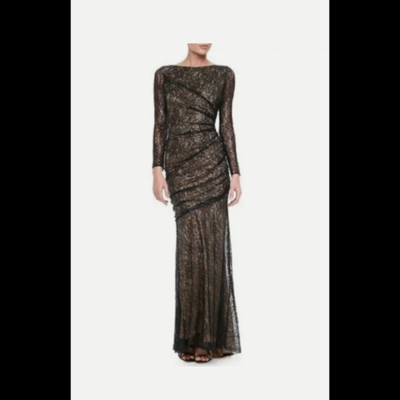 CARMEN MARC VALVO Long-Sleeve LACE SEQUIN Illusion - Picture 3 of 3